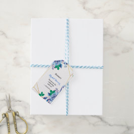 Etiqueta Para Presente Chá de panela Floral Azul de Quadro Dourado Geomét