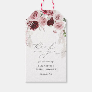 Etiqueta Para Presente Chá de panela Floral Burgundy Watercolor Obrigado