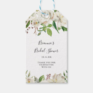 Etiqueta Para Presente Chá de panela Floral de Peony de inverno Branco