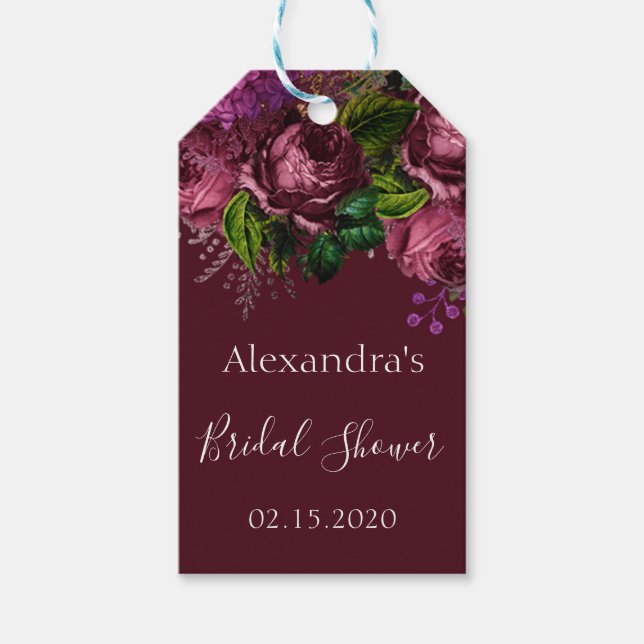 Etiqueta Para Presente Chá de panela Floral Marsala Burgundy (Frente)