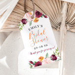 Etiqueta Para Presente Chá de panela Floral Russo Burgundy Laranja Fall<br><div class="desc">As etiquetas de favorecimento de chá de panela de casamento apresentam um verão rústico ou caem no design de moldura de aquarela floral com belos rosas,  dahlias,  flores de pénia,  e verde,  em uma bela paleta de outono de vermelho-lenhoso,  amarelo-ouro,  laranja-pêssego,  rosa-pincel e tons de verde.</div>