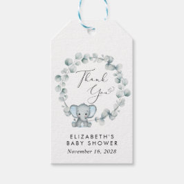 Etiqueta Para Presente Chá Eucalyptus Baby Boy, Elefante Bonito Obrigado