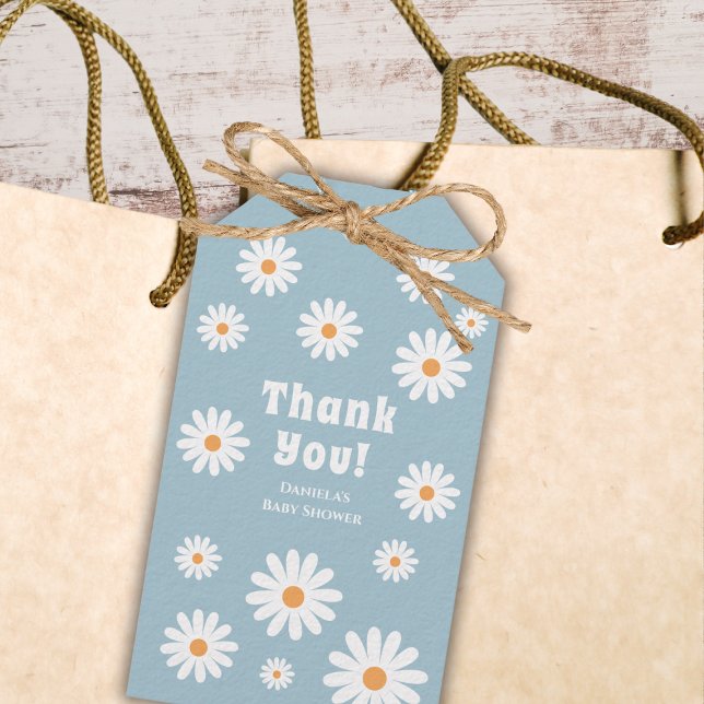 Etiqueta Para Presente Chá Groovy Baby Boy Fllower Power Obrigado (daisy retro baby boy shower thank you favor tag flower power daisies blue baby shower supplies)