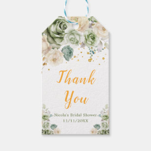 Etiqueta Para Presente Chá Verde e Floral Creme para Chá de Noiva 