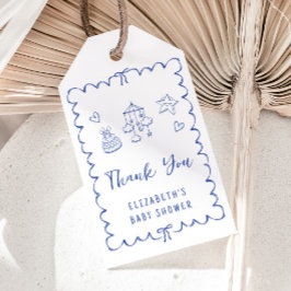 Etiqueta Para Presente Chá Whimsical Wavy Frame Baby Boy Obrigado