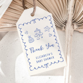 Etiqueta Para Presente Chá Whimsical Wavy Frame Baby Boy Obrigado