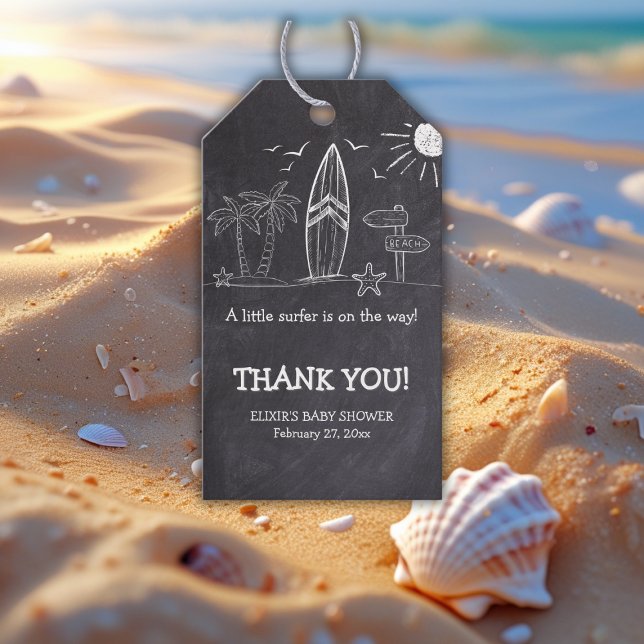 Etiqueta Para Presente Chalkboard A Little Surfer Chá de fraldas (Criador carregado)