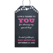 Chalkboard Lights Dark Pink Bat Mitzvah Obrigado