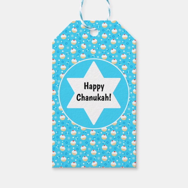 Etiqueta Para Presente Chanukah Jelly Doughnut Juewish Stars Snowflakes (Frente)