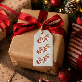 Etiqueta Para Presente Chapéu de Papai Noel Corgi de Natal Eucalipto Suav