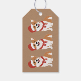 Etiqueta Para Presente Chapéu de Papai Noel Corgi de Natal - Marrom Caram