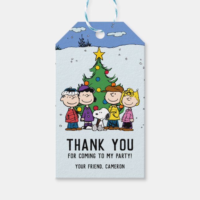 Etiqueta Para Presente Charlie Brown e Amigos Aniversário de inverno (Frente)