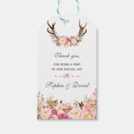 Etiqueta Para Presente Charm Watercolor Pink Blush Floral Antlers Casamen