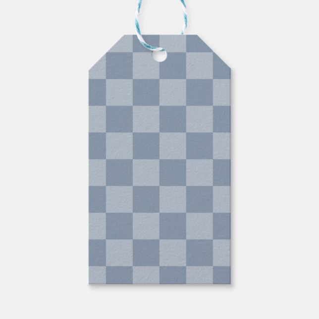 Etiqueta Para Presente Checkerboard azul empoeirado (Frente)