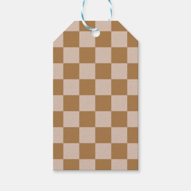 Etiqueta Para Presente Checkerboard castanho (Frente)