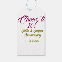 Etiqueta Para Presente Cheers to 10th wedding anniversary mauve golden na