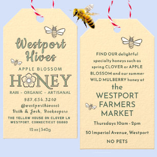 Etiqueta Para Presente Cheery Honey tag com flor estilizada e abelhas bon