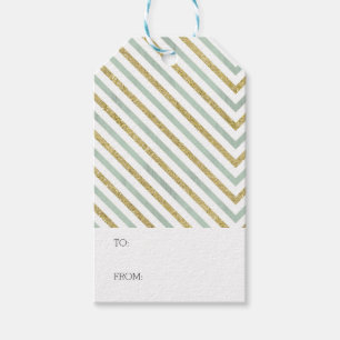 Etiqueta Para Presente Chevron Chic Dourado e Branco