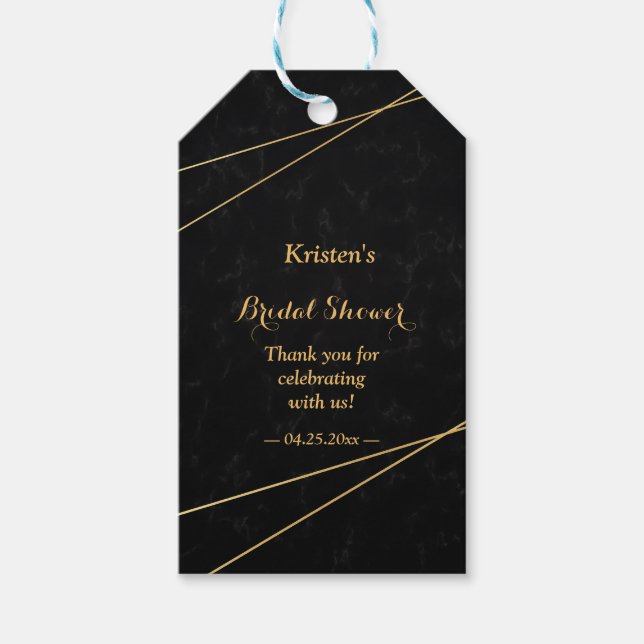 Etiqueta Para Presente Chic Black & Dourado Geométrico Chá de panela (Frente)