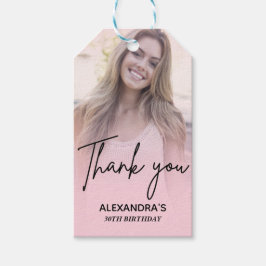 Etiqueta Para Presente Chic Blush Pink Gradient Photo Birthday Thank you