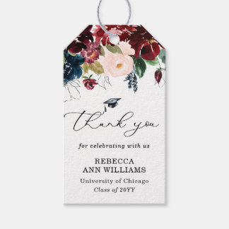 Etiqueta Para Presente Chic Burgundy Florals Script Thank You Graduation