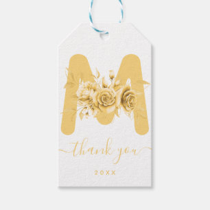 Etiqueta Para Presente Chic Dourado Obrigado Floral Watercolor Monograma