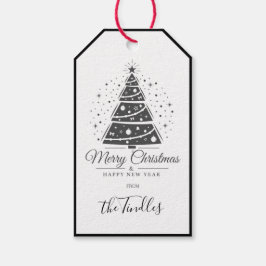 Etiqueta Para Presente Chic Elegant Black White Script Christmas Tree