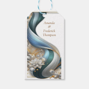 Etiqueta Para Presente Chic Elegant Swirls in Dourado, Silver, Blue, Yell