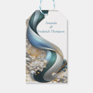 Etiqueta Para Presente Chic Elegant Swirls in Dourado, Silver, Blue, Yell