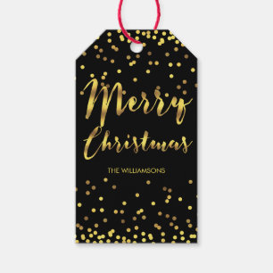Etiqueta Para Presente Chic Felry Christmas Gold Foil Confetti Black