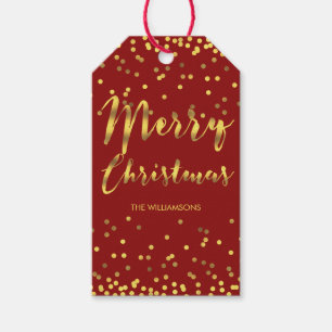 Etiqueta Para Presente Chic Felry Christmas Gold Foil Confetti Red