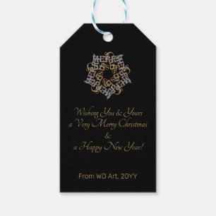 Etiqueta Para Presente Chic Felry Natal Dourado Caligrafia prata preta