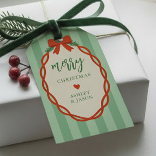 Etiqueta Para Presente Chic Listrado Vermelho & Verde Natal Alegre Retro