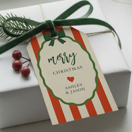 Etiqueta Para Presente Chic Listras Vermelho e Verde Natal Retrô Alegre