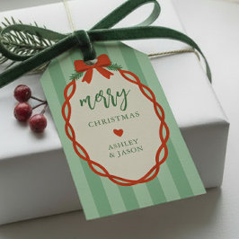Etiqueta Para Presente Chic Listras Vermelho & Verde Natal Retro Alegre