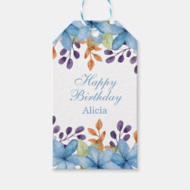 Etiqueta Para Presente Chic Lovely Blue Flora Watercolor Qualquer Idade A