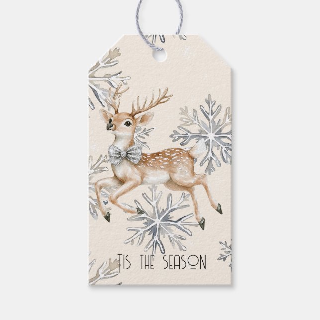 Etiqueta Para Presente Chic Rustic Christmas Cream Deer Snowflakes (Frente)