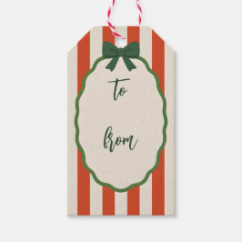 Etiqueta Para Presente Chic Striped Red & Green Retro Merry Christmas