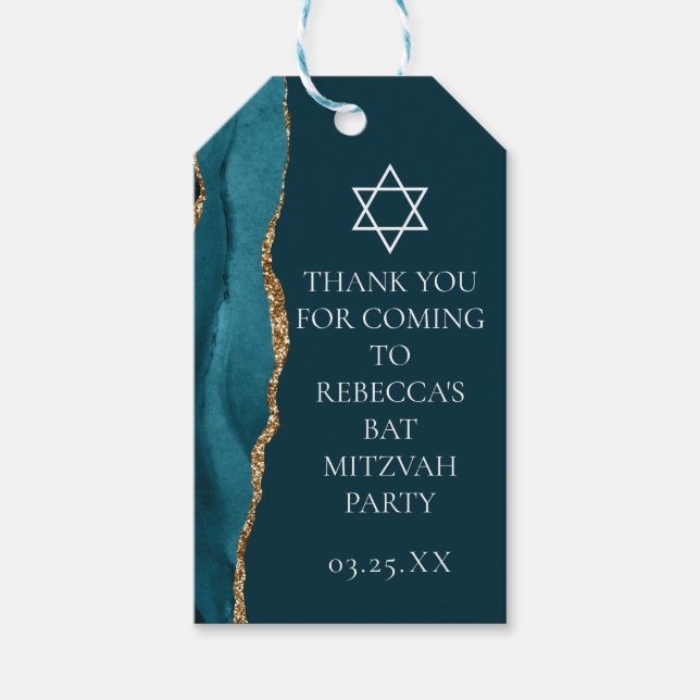 Etiqueta Para Presente Chic Teal Dourado Bat Mitzvah Partido Personalizad (Frente)
