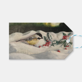 Etiqueta Para Presente Chick-a-Dee with Mistletoe Folded Card (Blank)