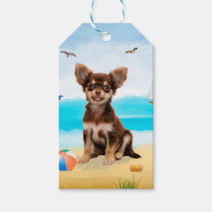 Etiqueta Para Presente Chihuahua Dog na praia