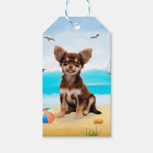 Etiqueta Para Presente Chihuahua Dog na praia (Frente)