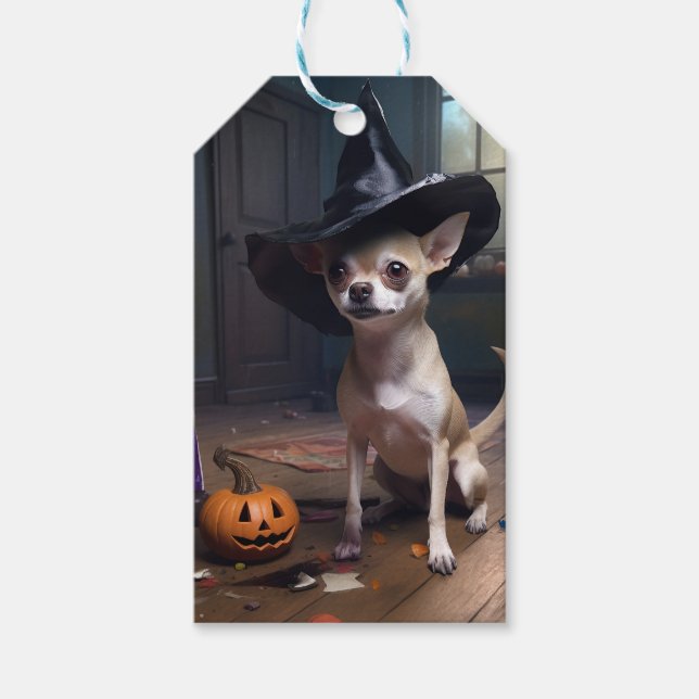 Etiqueta Para Presente Chihuahua Pumpkins Halloween Scary (Frente)