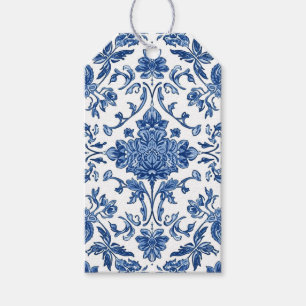 Etiqueta Para Presente Chinoiserie Floral Azul Aquarela Branca