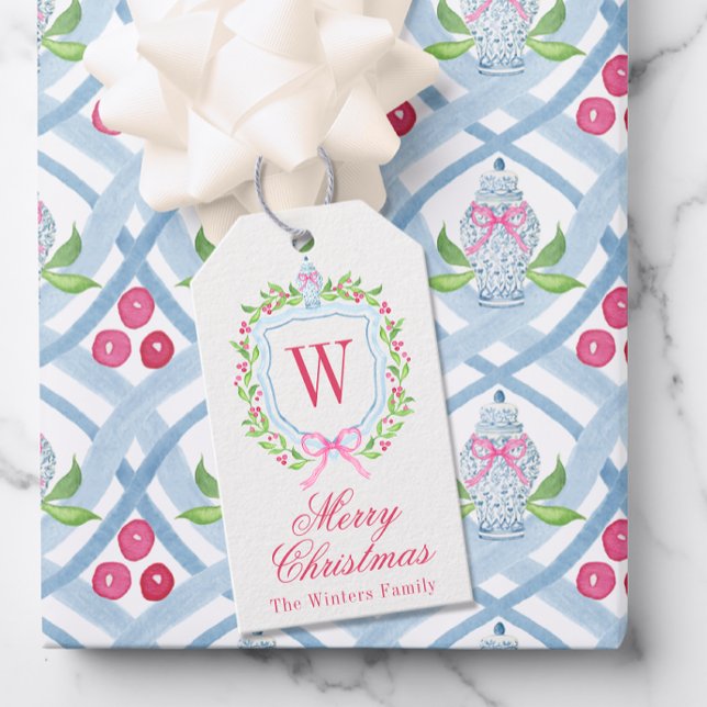 Etiqueta Para Presente Chinoiserie Ginger Jar Monograma Crest (Criador carregado)