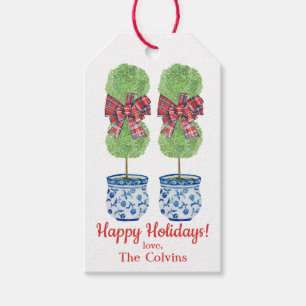 Etiqueta Para Presente Chinoiserie personalizada Natal tópico, Tartan