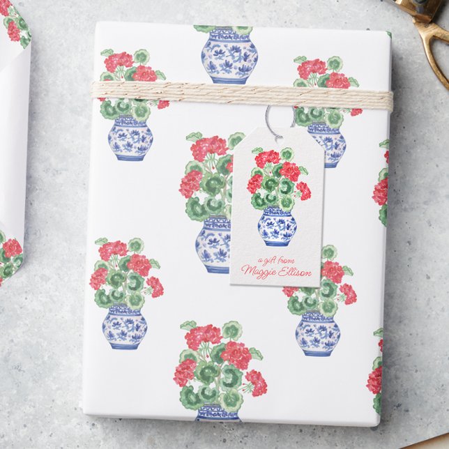 Etiqueta Para Presente Chinoiserie Vase dos Alemães Vermelhos Personaliza (Criador carregado)