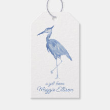 Chinoiserie Watercolor Blue Heron Bird Tags