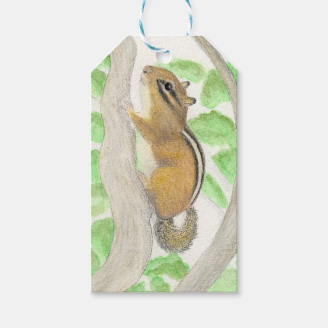 Etiqueta Para Presente Chipmunk na Árvore da Maçã (Frente)