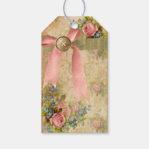 Etiqueta Para Presente Chique do vintage floral com o Tag cor-de-rosa do